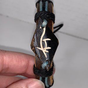 12" Long Leather Bracelet with Blue Hemp detail